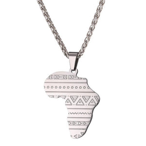 African Continent Map with Traditional Pattern Pendant Necklace