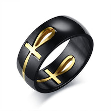 Load image into Gallery viewer, Gold and Black Ankh Ring