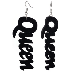 Colorful Wooden African "Queen" Text Earrings