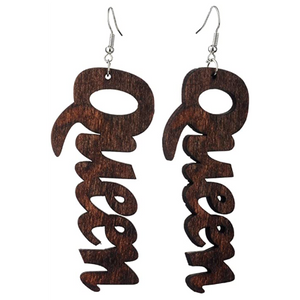 Colorful Wooden African "Queen" Text Earrings