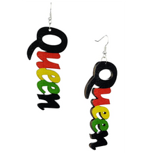 Load image into Gallery viewer, Colorful Wooden African &quot;Queen&quot; Text Earrings