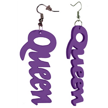 Load image into Gallery viewer, Colorful Wooden African &quot;Queen&quot; Text Earrings