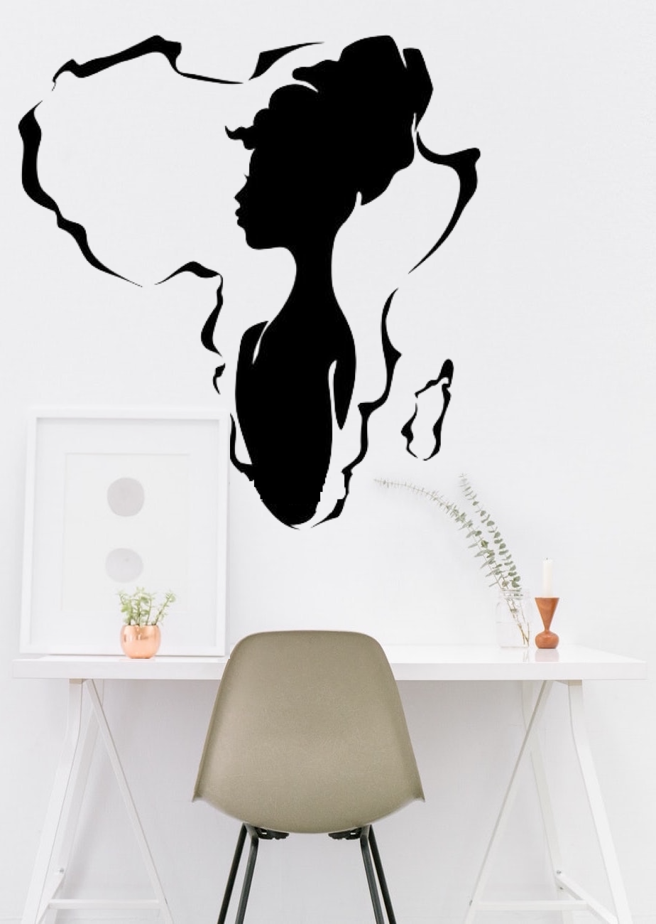 African Content Map with Girl Wall Art Decor Large Vinyl Sticker