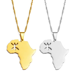 African Continent Map with Berber Symbol Necklace