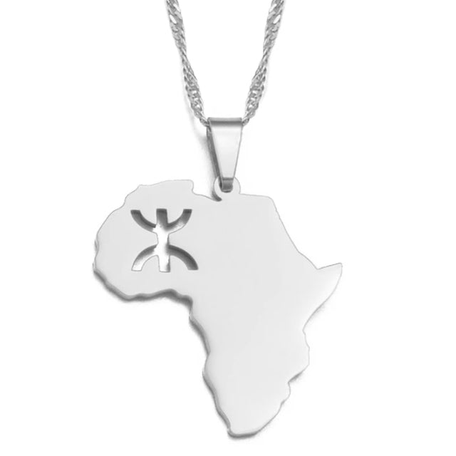 African Continent Map with Berber Symbol Necklace