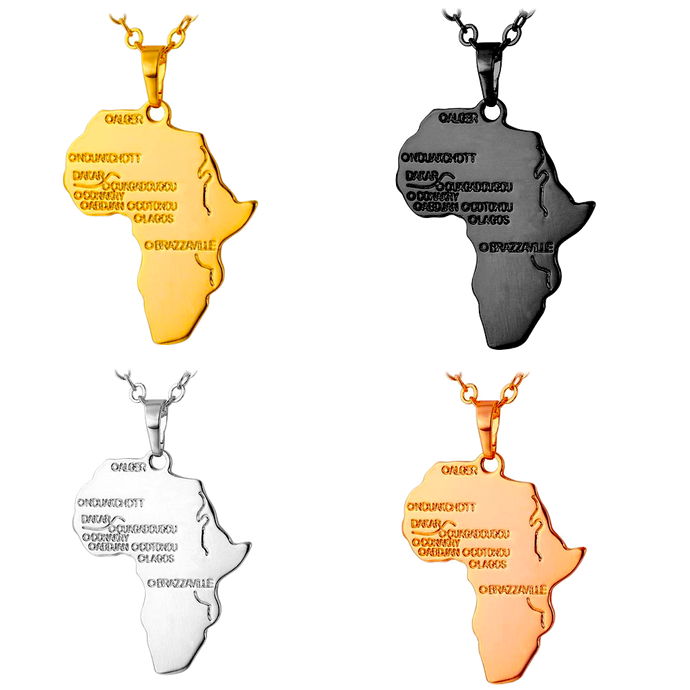 African Continent Map with Major West African Cities Necklace