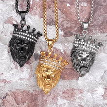 Load image into Gallery viewer, Lion with Crown Pendant Necklace