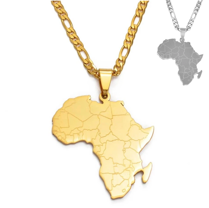 Detailed Gold African Continent Map with Borders Necklace