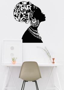 African Woman with Earrings and Headdress Wall Art Decor Large Vinyl Sticker