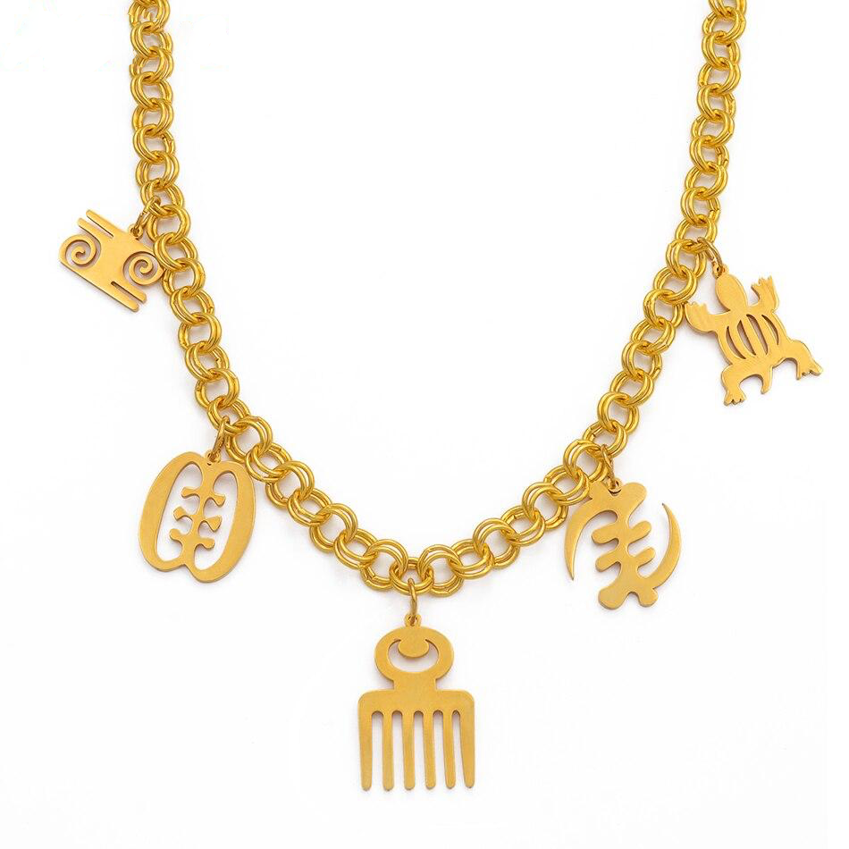 Necklace, Bracelet and Anklet with Assorted Adinkra Gye Nyame Pendants