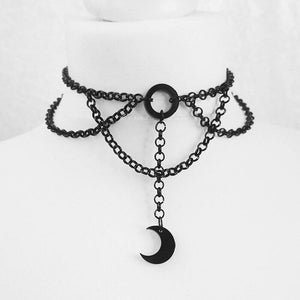 Ornate Crescent Moon Pendant Choker Necklaces
