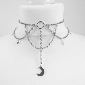 Ornate Crescent Moon Pendant Choker Necklaces