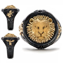 Load image into Gallery viewer, Black and Gold Lion Head Motif Ring