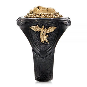 Black and Gold Lion Head Motif Ring