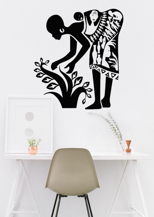 Mother and Child at Work Wall Art Decor Large Vinyl Sticker