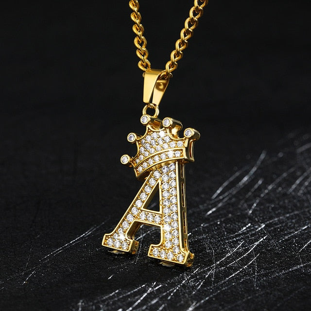 A-Z Zircon Encrusted Alphabet Letters Pendant Necklaces