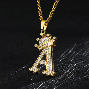 A-Z Zircon Encrusted Alphabet Letters Pendant Necklaces