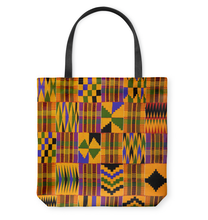 Load image into Gallery viewer, &quot;Ghana Kente&quot; Textile Basketweave Tote Bag