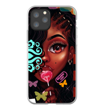 Load image into Gallery viewer, &quot;Girl with Lollipop Braids and Left Eye&quot; Melanin Magic Series iPhone Smartphone Cases