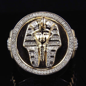 Double Color Egyptian Pharaoh Head Ring with Zircon Crystals