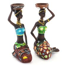 Load image into Gallery viewer, 2 Piece Handcrafted African Women Decorated Candlesticks