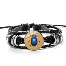 Load image into Gallery viewer, Scarab Glass encased Pendants in Braided Multilayer Black Leather Bracelets