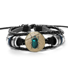 Load image into Gallery viewer, Scarab Glass encased Pendants in Braided Multilayer Black Leather Bracelets