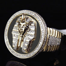 Load image into Gallery viewer, Double Color Egyptian Pharaoh Head Ring with Zircon Crystals