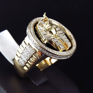 Double Color Egyptian Pharaoh Head Ring with Zircon Crystals