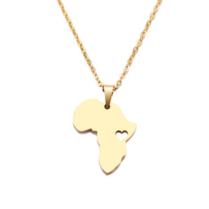 African Continent Map with Heart Symbol Necklace