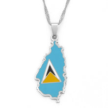 Load image into Gallery viewer, Saint Lucia Map Flag Pendant Necklace