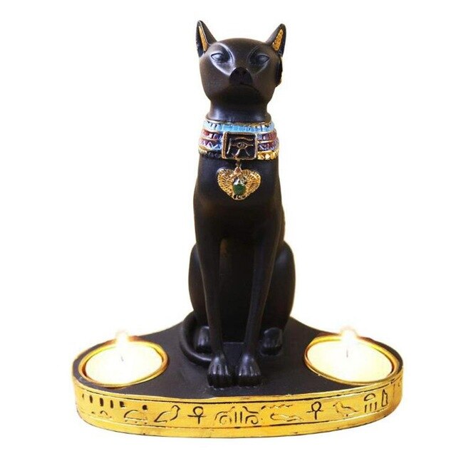 Egyptian Cat Statue Bastet Candlestick Holder