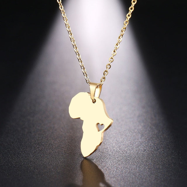 African Continent Map with Heart Symbol Necklace