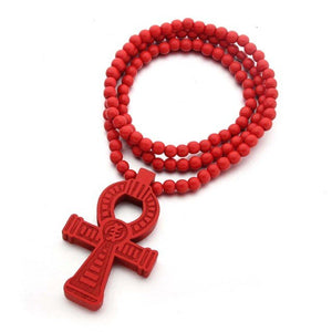 Textured Wooden Ankh Pendant Necklace with Gye Nyame Adinkra Symbol