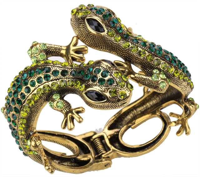 Gecko Rhinestone Plated Bangle Bracelet
