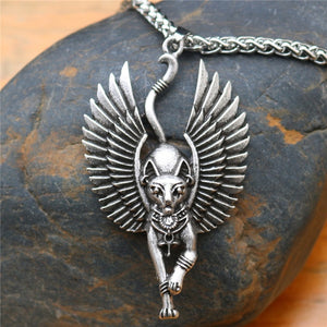Winged Egyptian Cat Pendant Necklace