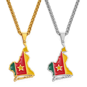 Cameroon Map Flag Pendant Necklace