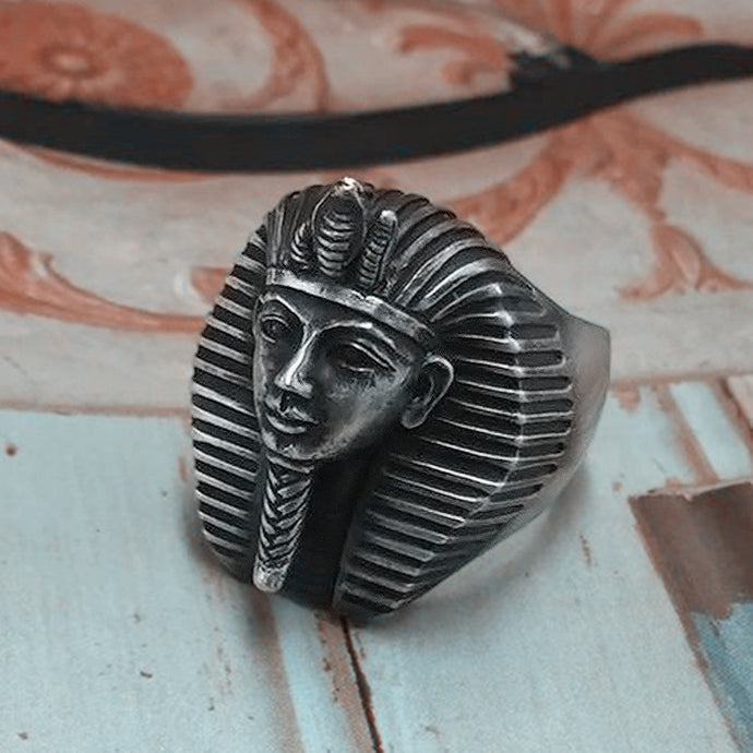 Detailed Stainless steel Egyptian Pharaoh Head Ring