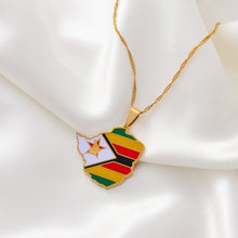Load image into Gallery viewer, Zimbabwe Map Flag Pendant Necklace