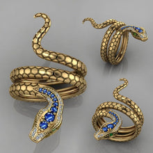 Load image into Gallery viewer, Coiled Snake Ring with Cubic Zirconia Crystals inlaid