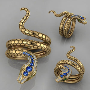 Coiled Snake Ring with Cubic Zirconia Crystals inlaid