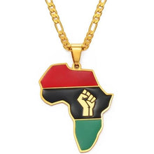 Load image into Gallery viewer, African Continent Map with Victory Fist in Red Black and Green