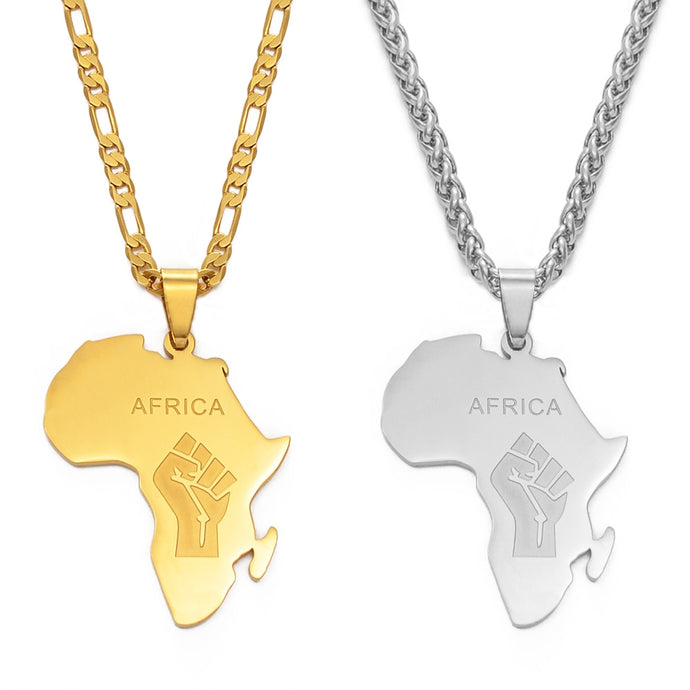 African Continent Map with Symbolic Raised Fist Necklace