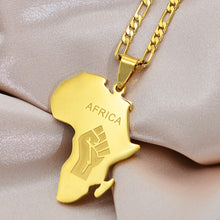 Load image into Gallery viewer, African Continent Map with Symbolic Raised Fist Necklace