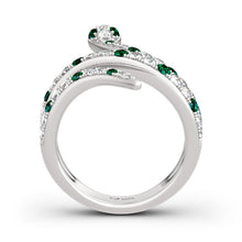Load image into Gallery viewer, White Silver Coiled Snake Ring with Green and White Rhinestone Crystals Inlaid
