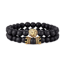 Load image into Gallery viewer, Couples Lion Head and Crown Natural Blackstone Bracelets