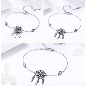 Ornate Silver Dreamcatcher link Chain Bracelet