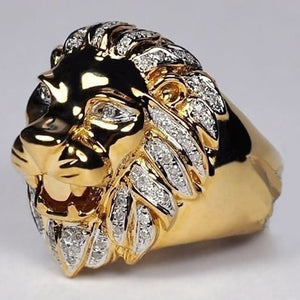 Lion Head Ring with Encrusted Zircon Crystals