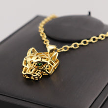 Load image into Gallery viewer, Panther Pendant Necklace with Green Rhinestone Eyes