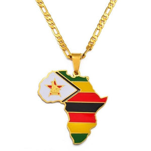 African Continent Map in Nation Flags Necklaces